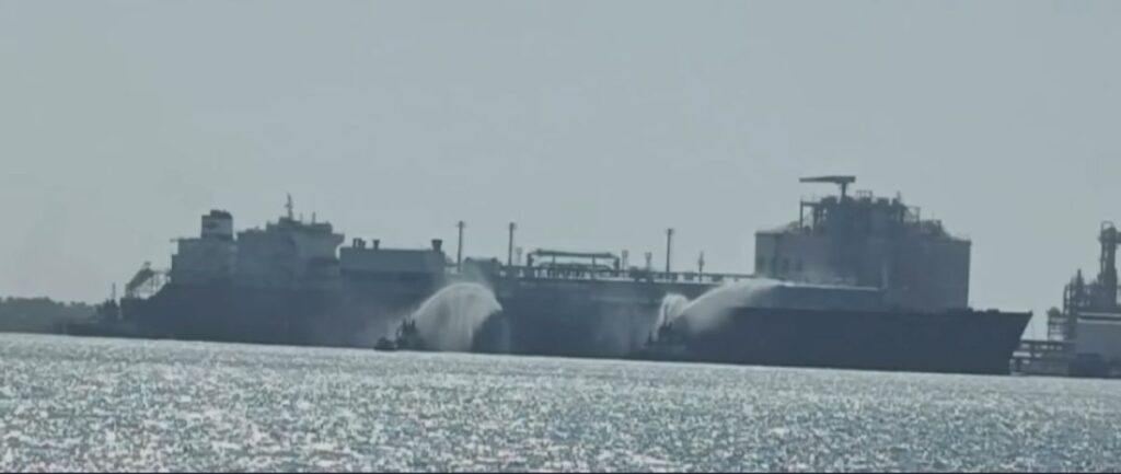 LNG vessels and energy infrastructure in Egypt’s port of Damietta following the maritime security incident.