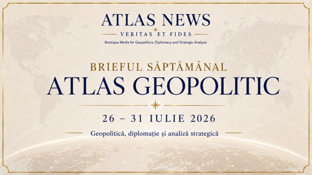 Hartă geopolitică a săptămânii 26–31 iulie 2026 cu cele cinci dosare-cheie analizate de Atlas News România