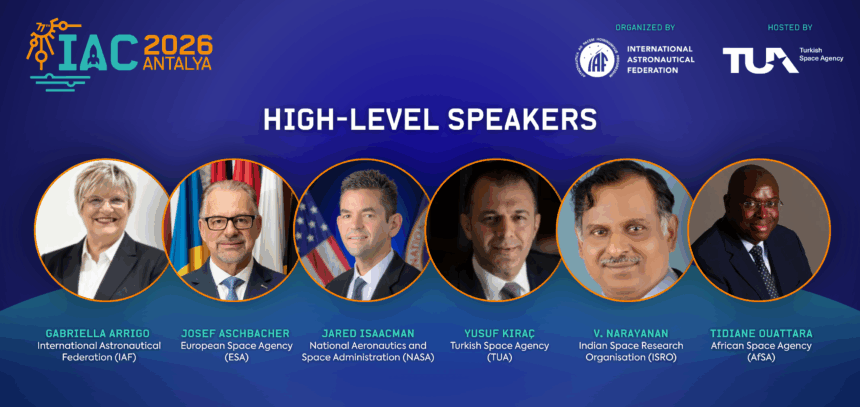 Vorbitorii principali anunțați pentru Congresul Astronautic Internațional IAC 2026 de la Antalya, reprezentând IAF, ESA, NASA, agenția spațială a Turciei, ISRO și Agenția Spațială Africană