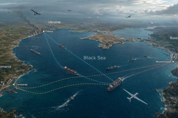 Marea Neagră și rutele maritime dintre Ucraina, Rusia și România, pe fondul intensificării războiului cu drone și al presiunii asupra logisticii comerciale.