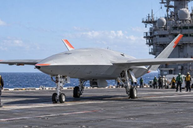 Aeronavă fără pilot MQ-25A Stingray produsă de Boeing pentru Marina Statelor Unite, destinată misiunilor de realimentare în aer de pe portavioane.