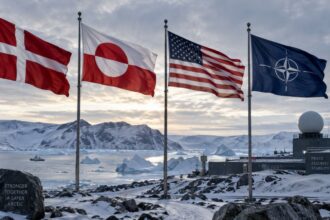Drapelele Danemarcei Groenlandei Statelor Unite si NATO in contextul noului acord privind securitatea Arcticii si a Groenlandei 1
