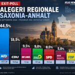Exit-poll alegeri regionale Saxonia-Anhalt 2026 AfD 44,5%, CDU 18,5%, Die Linke 9,5%, Verzii 9%, SPD 8%, BSW 5% și FDP 2%.