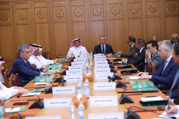 Arab League representatives and the delegation of the Council of Arab Cybersecurity Ministers during a meeting on strengthening regional cybersecurity cooperation and building a secure and trusted Arab cyberspace.