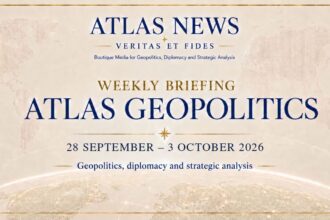 Atlas Geopolitical Brief for 28 September–3 October 2026, covering five dossiers on NATO, Ukraine, the Middle East, China and energy.