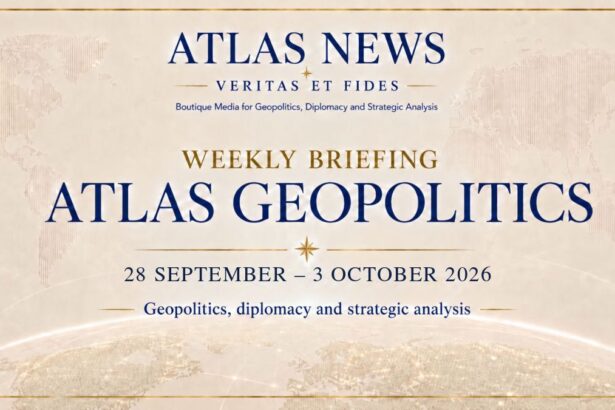 Atlas Geopolitical Brief for 28 September–3 October 2026, covering five dossiers on NATO, Ukraine, the Middle East, China and energy.