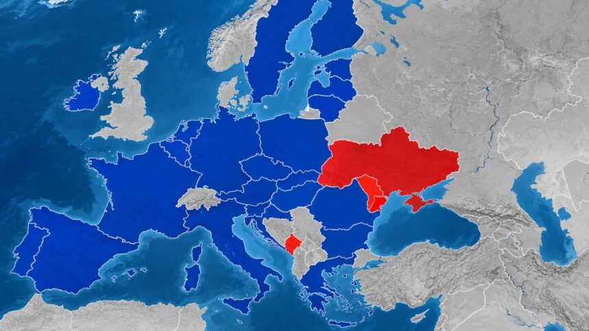 Europe Blue Map with Red Highlights