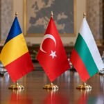 Romanian Turkish and Bulgarian Flags at the Conference Table