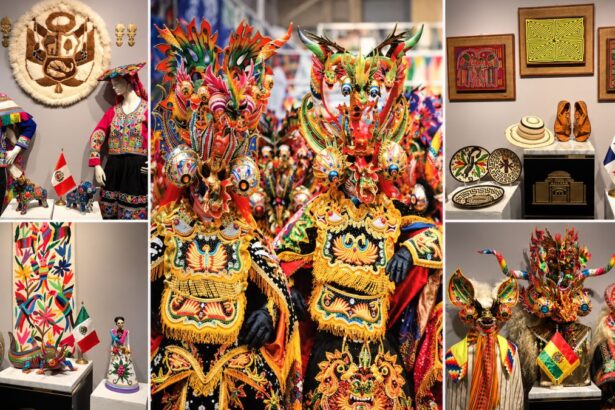 Traditional costumes, paintings and cultural artifacts displayed at the Latin American and Caribbean Folk Arts Exhibition at the Salah Taher Gallery in Cairo.
